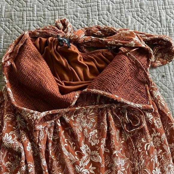Lovely Day  BROWN FLORAL SMOCKED
TIERED SKATER DRESS - Picture 9 of 11